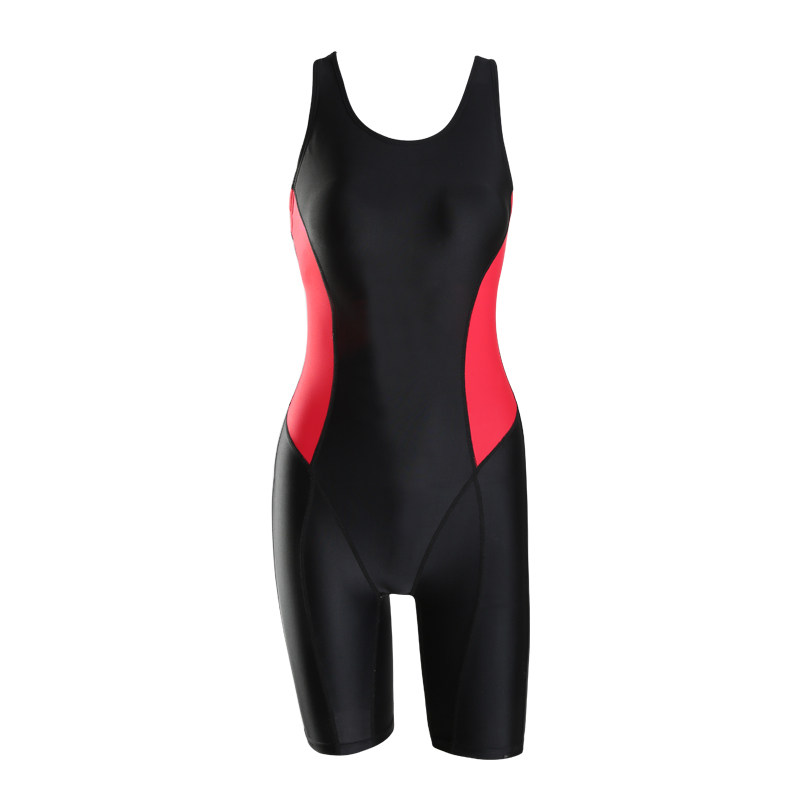 竞速游泳衣女保守连体大码B泳装学生泳衣显瘦遮肚连体五分裤