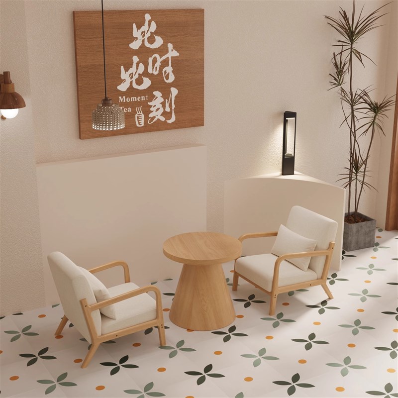奶油风咖啡厅桌椅组合奶茶店清吧酒店民宿饭厅休闲洽谈区沙发卡座
