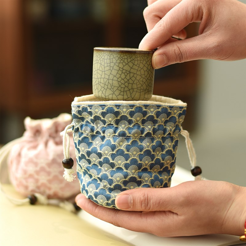 织锦束口抽绳小茶杯收纳布袋文玩手串葫芦包装袋首饰珠宝布包