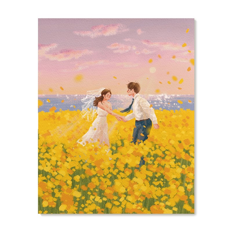 【特惠捡漏】插画师Subin复刻艺术版画温馨甜蜜情侣结婚装饰画芯