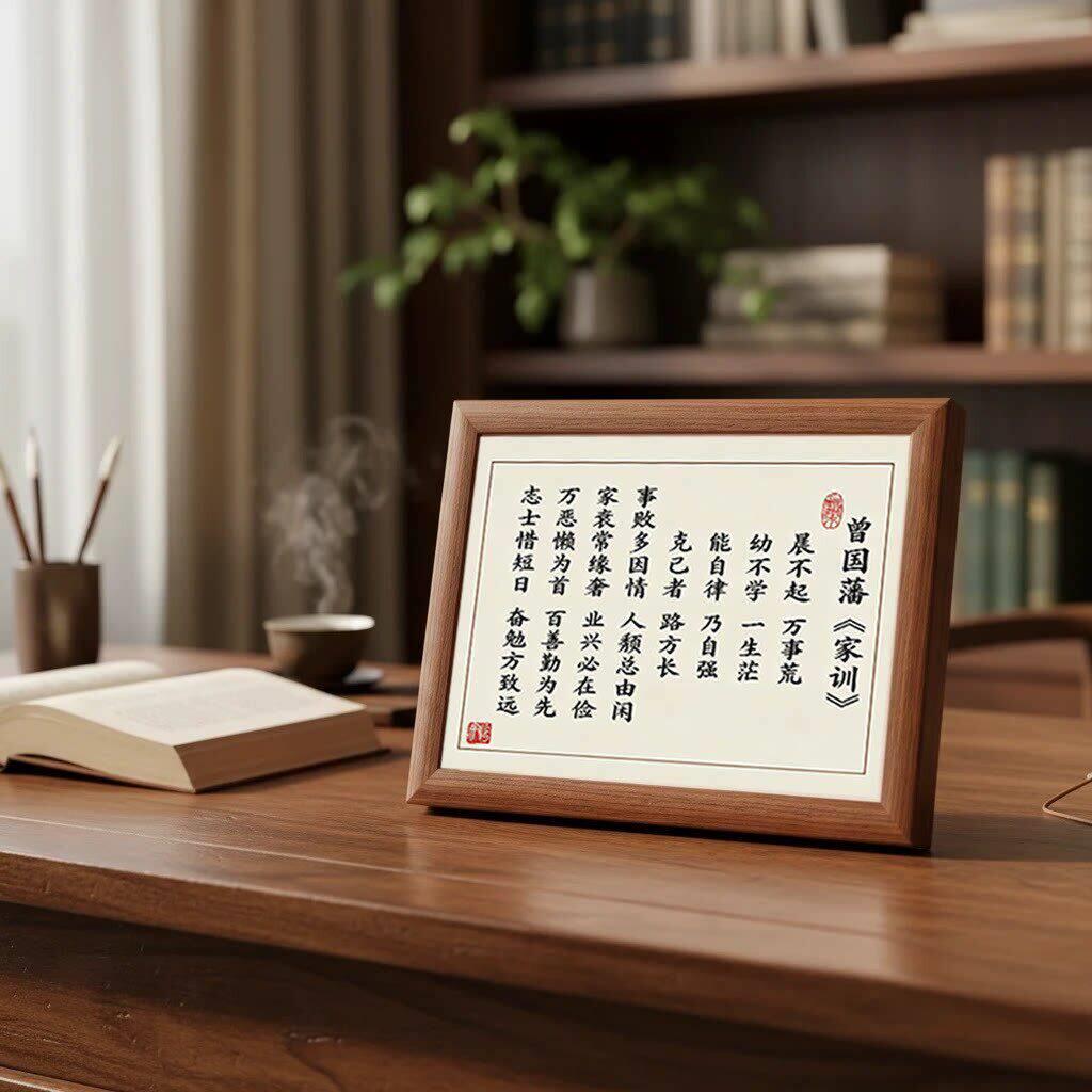 家训家规晨不起万事荒字画摆件励志书法摆台办公室软木板