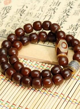 无距甄选糖心老料菩提子手串普陀山根念昔三眼款佛珠双圈文玩念珠