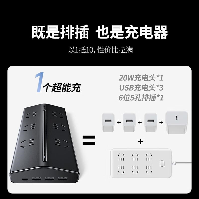 绿联多功能USB插座桌面插线板排插接线板笔记本电脑台灯电源插座