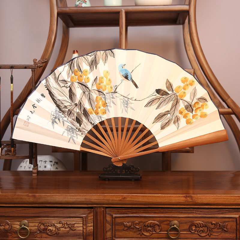 折扇十寸宣纸折扇手绘古风礼品书法山水文玩日用书画棕竹男士扇子