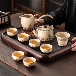 家用会客陶瓷泡茶壶茶杯茶盘整套办公室喝茶 米黄汝窑功夫茶具套装