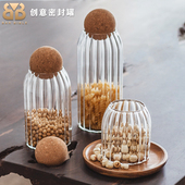 软木塞玻璃储物罐咖啡豆储存罐吧台收纳密封罐干果杂粮茶叶香料罐