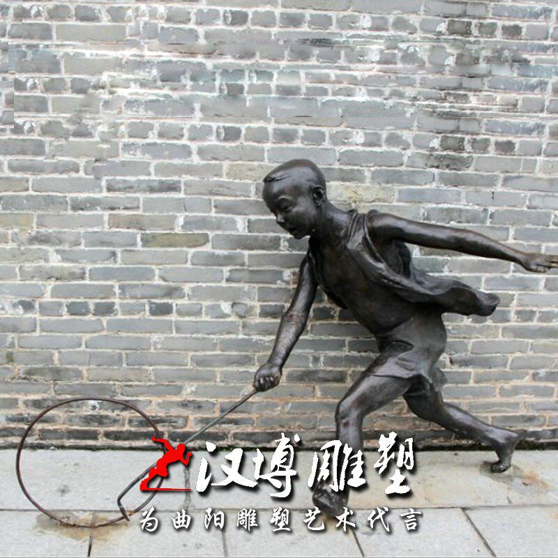 玻璃钢仿铜古代民俗雕塑放赶鸭子人物雕塑公园林广场景点雕塑