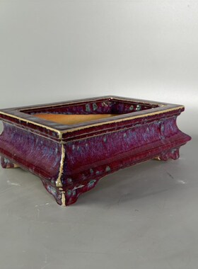 一风堂石湾花盆高温烧制收腰长发盆景盆内23x14x7cm
