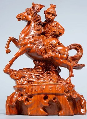 弗朗德客厅酒柜装饰木雕马摆件花梨木木雕刻马上封侯实用商务礼品
