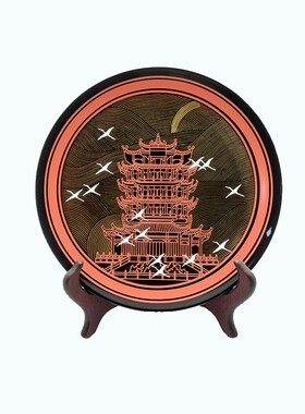 【曾楚漆器】黄鹤楼漆盘中国漆器湖北武汉纪念品工艺品定制摆件