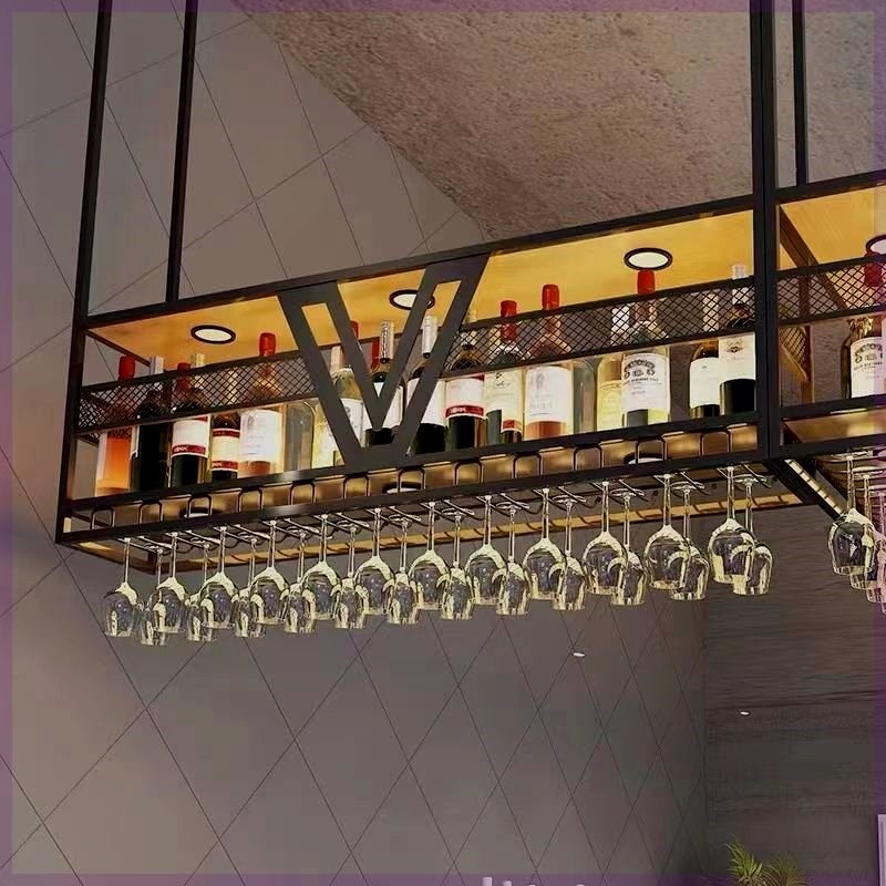 吧台悬挂工业酒架高脚杯酒杯挂架倒挂装饰酒吧吊架餐厅吊柜铁艺
