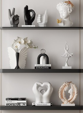 办公室书柜展示架艺术雕塑装饰品摆件高级感客厅酒柜书房软装摆设