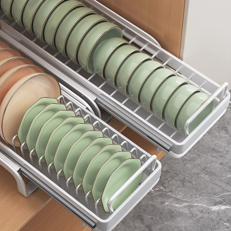 厨房抽拉碗碟收纳层架整体橱柜碗架拉篮抽屉式碗盘盘子沥水置物架