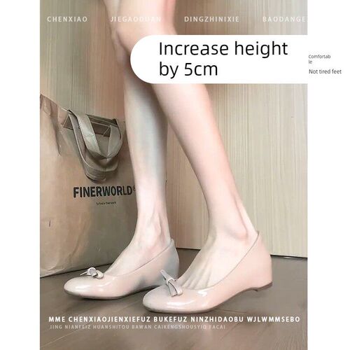 不累脚!小个子内增高5CM玛丽珍鞋2025N秋新款蝴蝶结浅口单鞋女