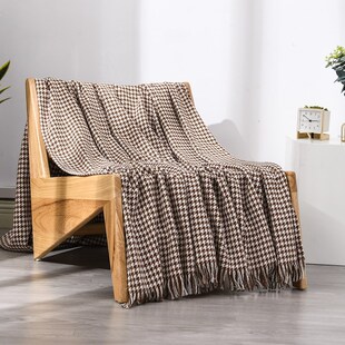 现代简约咖色千鸟格床尾巾搭毯沙发床搭售楼部样板房间软装装饰毯
