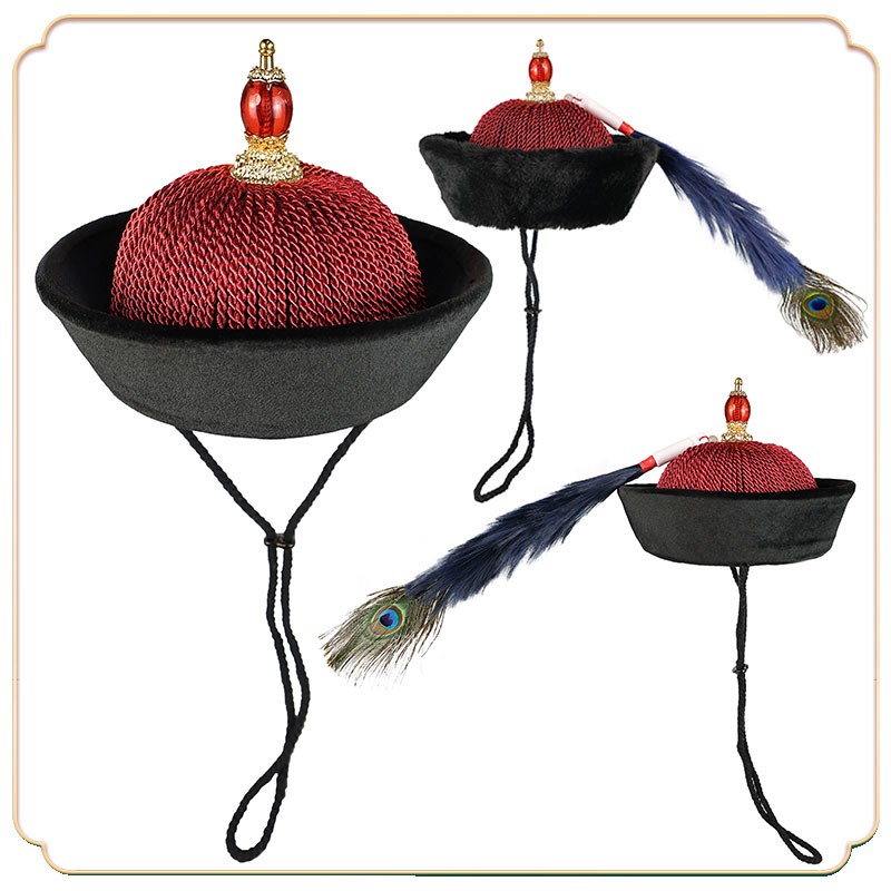 影视清朝古装造型男顶戴花翎清朝王爷大臣帽暖帽凉帽武官文官发饰