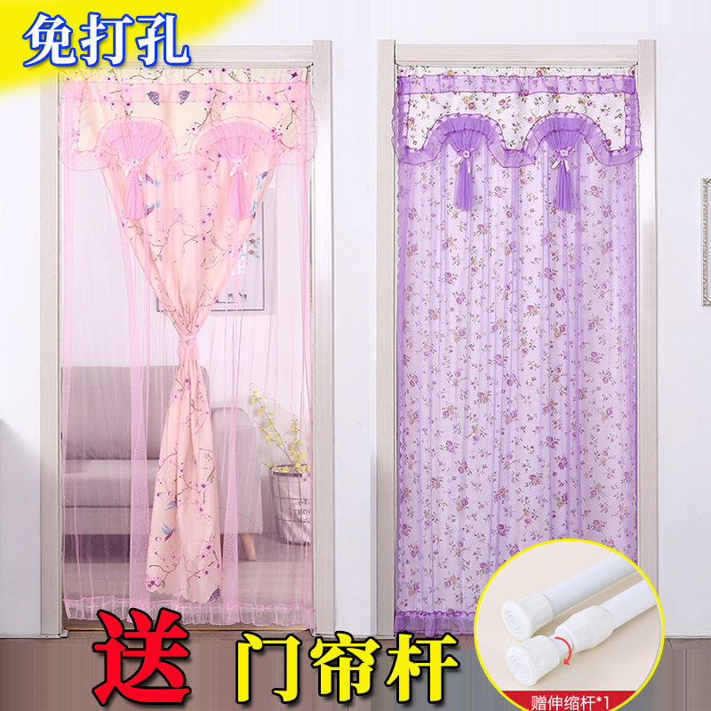 免打孔布艺门帘夏季防蚊家用卧室厨房隔断装饰纱帘宿舍.卫生间门