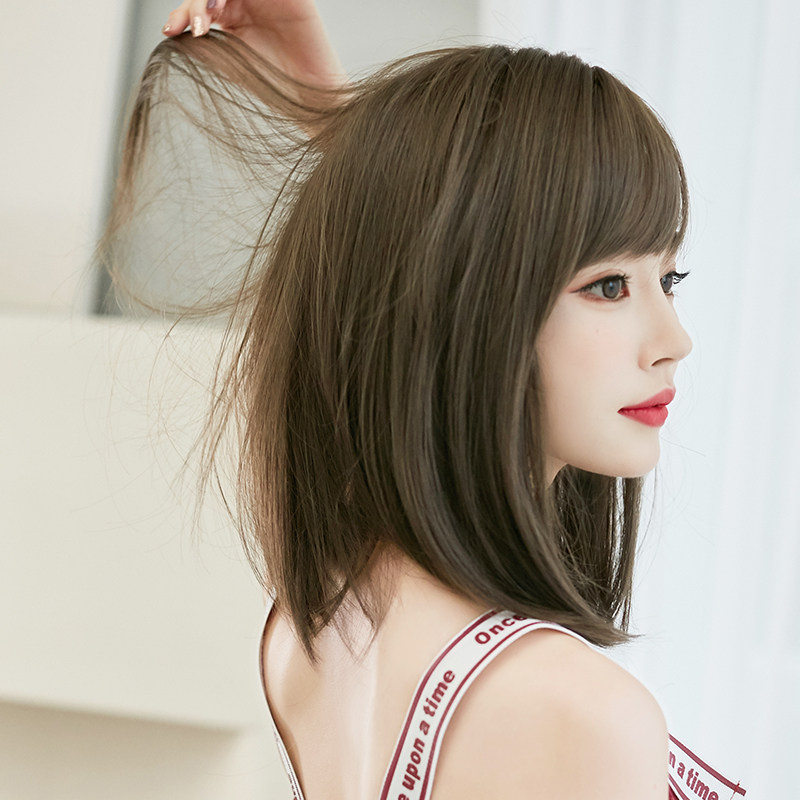 假发女网红齐肩短发中长发圆脸直发短发造型修脸自然蓬松假发套