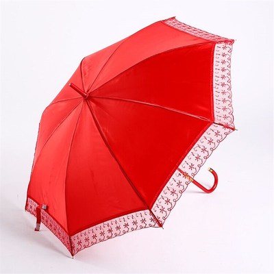 新娘结婚红伞传统中式长柄蕾丝红伞婚礼婚庆出嫁红伞新郎黑伞