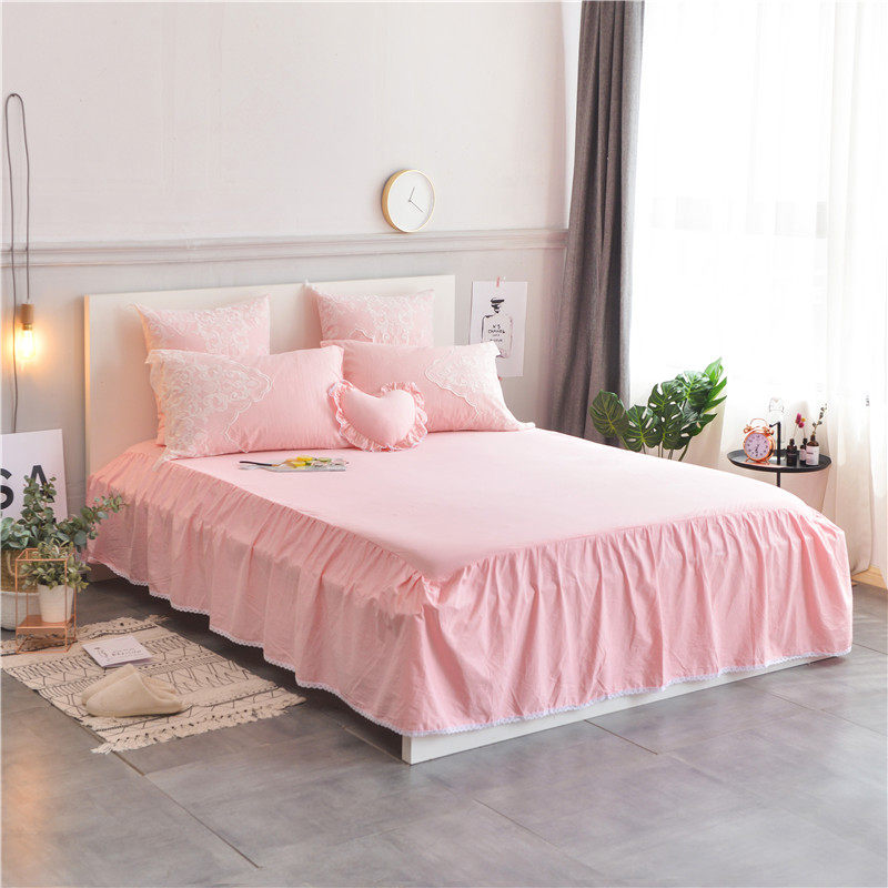 夏季欧式纯棉全棉床上四件套蕾丝纯色被套公主风1.8m双人床单床裙