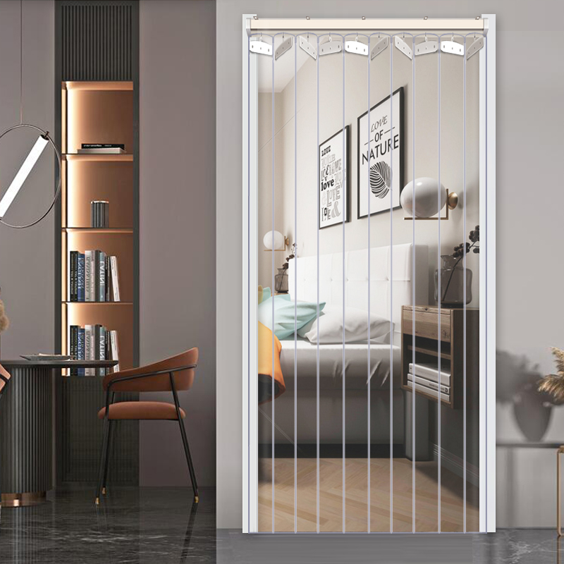 楼梯口空调隔凉门帘隔风隔热夏季透明轨道软门帘pvc环保滑动拉帘