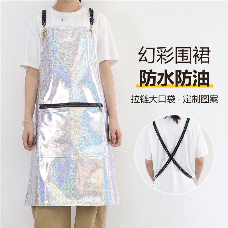 欧美风PbU强防水防油免洗围裙定制高端时尚年轻款背带工作服围腰