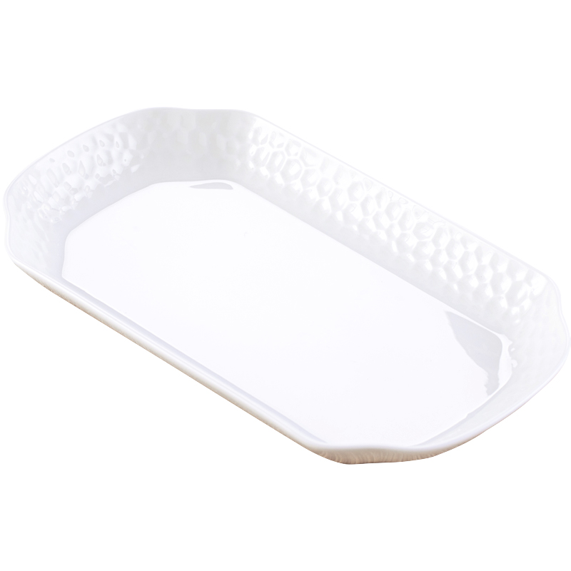 浮雕骨瓷鱼盘家用蒸鱼盘子白瓷大号长方形陶瓷可微波装鱼盘子餐盘