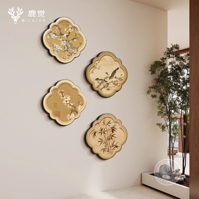 绿色挂画 划宋氏美学电视机旁花卉装饰画 划新中式玄关客厅花鸟画图片