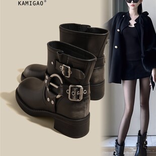 8cm内增高马丁靴女n2025新款秋冬厚底粗跟小个子英伦风酷飒短筒靴