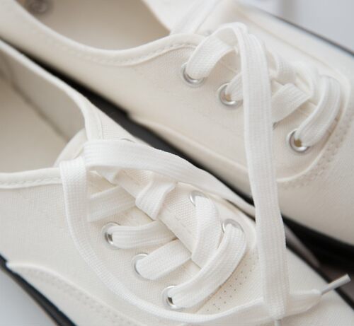 White Vulcanized shoes久留米冈山N硫化鞋低帮帆布鞋黑底小百鞋