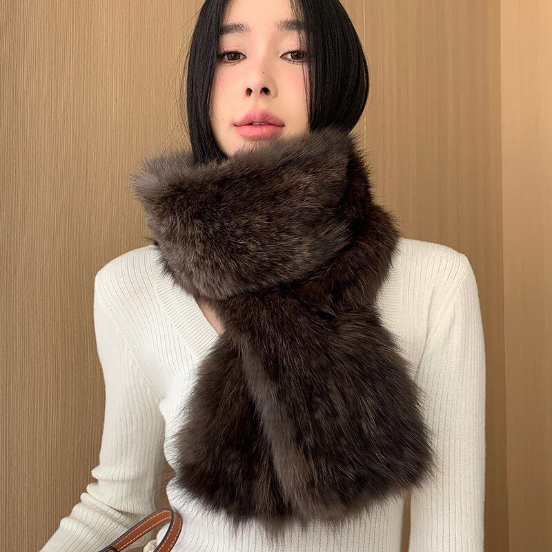 冬季新款紫貂围巾女冬季保暖x百搭貂毛编织长款皮草围脖毛领子韩