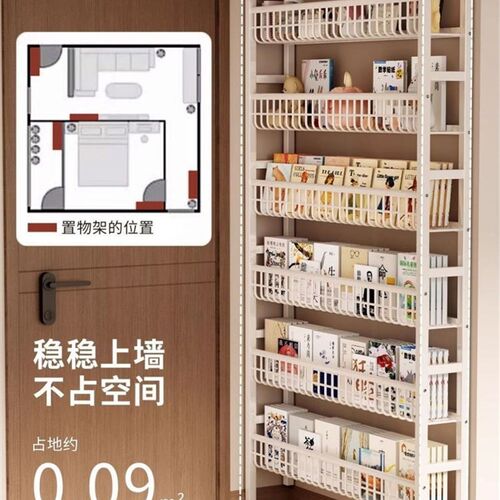 书架儿童不e占用空间门后超薄铁孔板储物架地板站立式储物架墙壁
