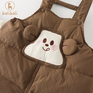 男童羽绒背带裤冬装2024新款女宝宝超萌可爱保暖小童连体长裤冬季