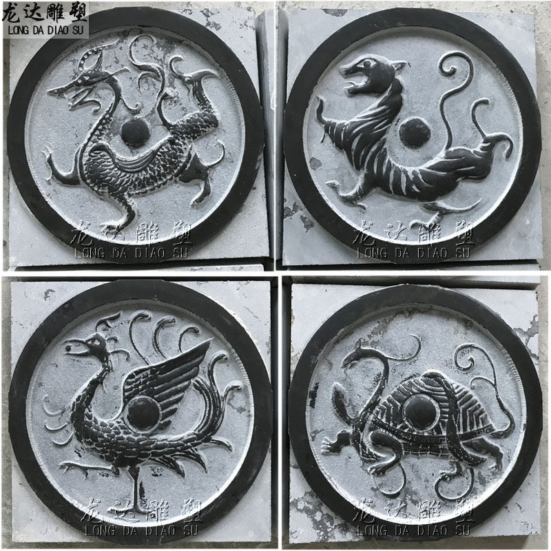 石雕浮雕四神兽壁画大理石雕刻青龙白虎朱雀玄武背景墙地铺石装饰