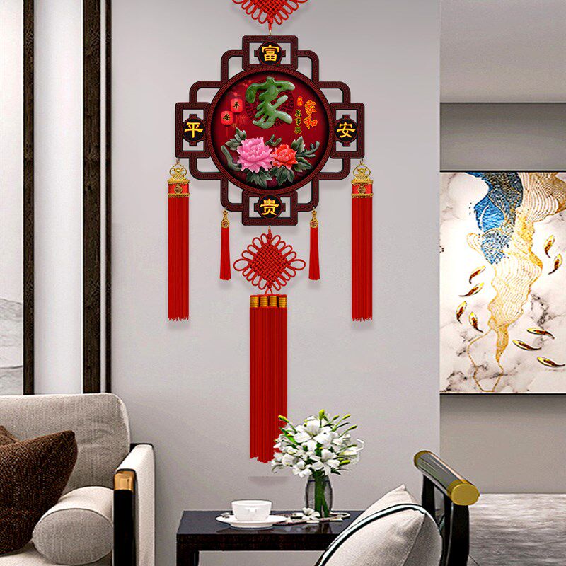 2025新款八角形实木玉雕中国结祝福挂件大客厅入口乔迁背景春节装