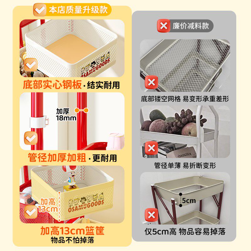 多巴胺儿童玩具收纳架可移动小推车置物架多层宝宝汽车整理储物箱