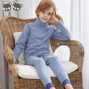 高领男童发热衣裤纯棉男孩秋衣卫生裤全棉毛衫S打底儿童加绒加厚