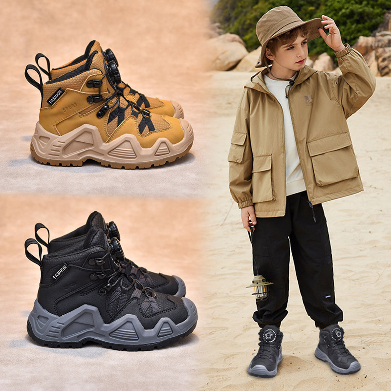 儿童马丁靴c2024秋冬季新款小男孩加绒短靴登山大黄靴防滑男童棉