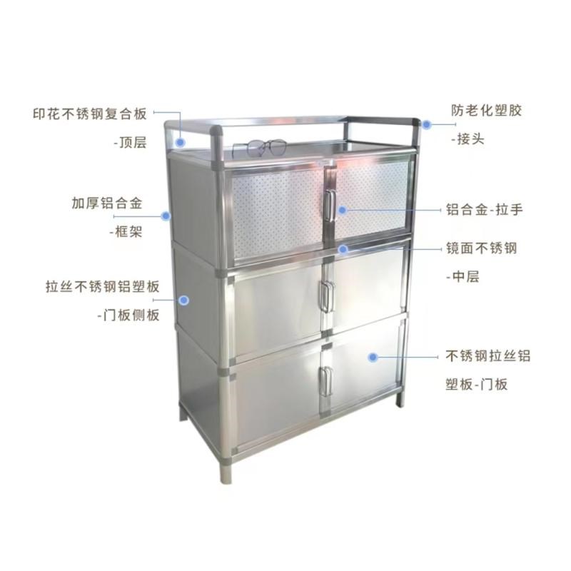 收纳简易不锈钢碗柜放碗家用经济型铝合金厨房储物柜多功能餐边柜