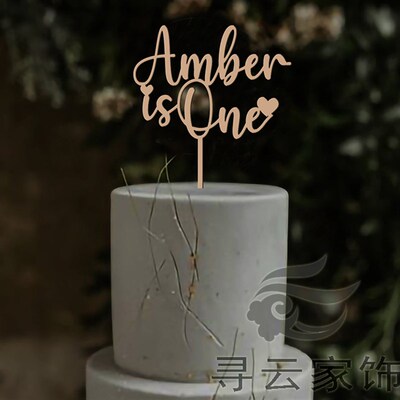 定制木质英文周岁生日人名ONE cake topper生日蛋糕插牌