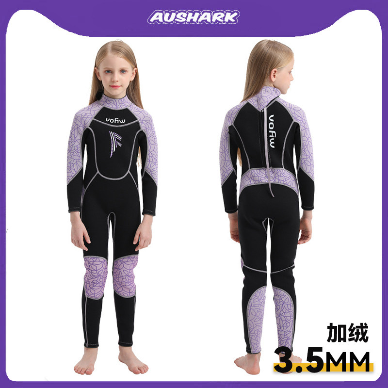 AUS男女儿童连体潜水服r3.5mm加绒保暖防寒长袖泳衣游泳冲浪潜水