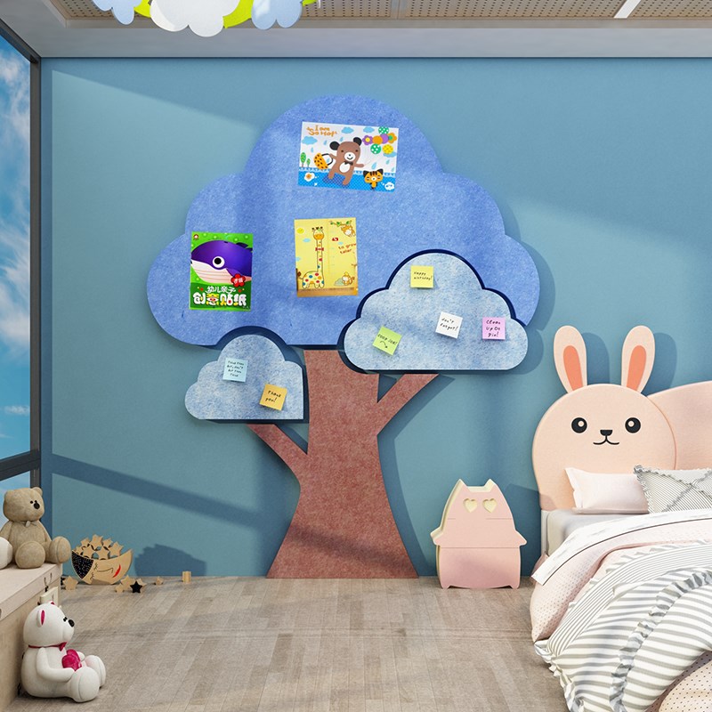 儿童房间布置摆件床头背景墙面软装饰大树毛毡照片墙贴纸画那女孩图片