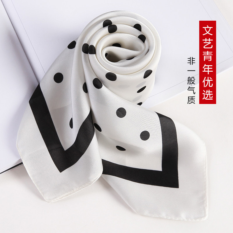 黑色圆点韩版可j爱温柔百搭白色小方巾女春夏秋冬小丝巾送礼小领