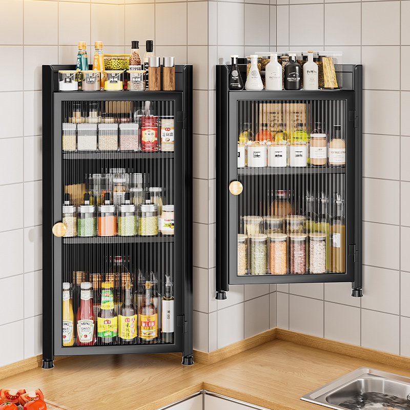 厨房调料置物架壁挂式转角多层调味品储物柜防尘带门橱.柜收纳柜