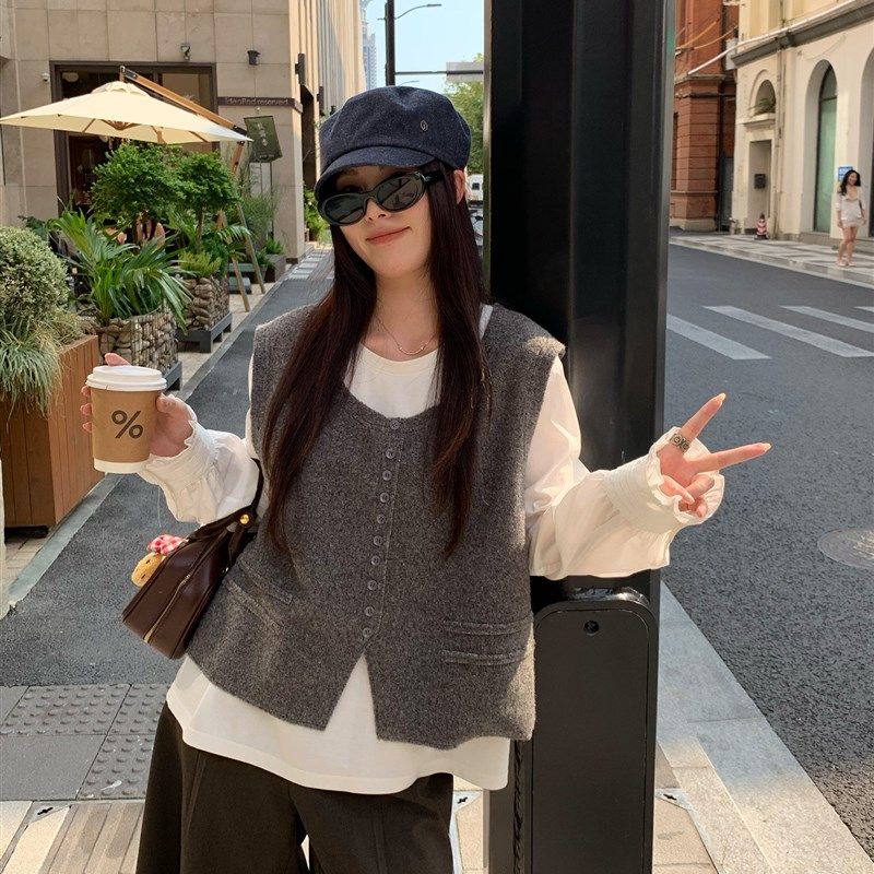 NAZ那子大码秋季精梳棉感拼接白色衬衫磨毛马甲胖mm时尚气质套装,女装/女士精品,大码套装,淘宝优惠券,粉丝福利购,淘宝优惠卷