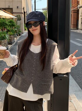 NAZ那子大码秋季精梳棉感拼接白色衬衫磨毛马甲胖mm时尚气质套装