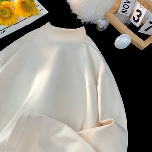 德绒纯色秋冬季加绒加厚长袖半高领打底衫内搭男士男款白色女T恤