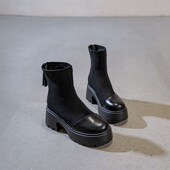 33小码 粗跟百搭瘦瘦短靴女秋冬单款 高跟O秋季 韩版 百搭马丁靴棉