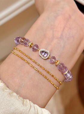 谷岚紫鸢天然切面玻利维亚紫水晶手串女福禄葫芦手链转运上岸