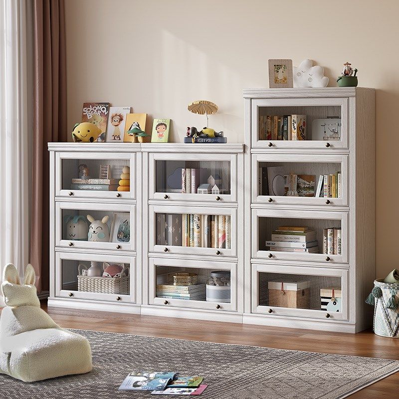 儿童书柜带玻璃门家用落地实木客厅书架置物架美式储物柜防尘,住宅家具,单个书柜,淘宝优惠券,粉丝福利购,淘宝优惠卷